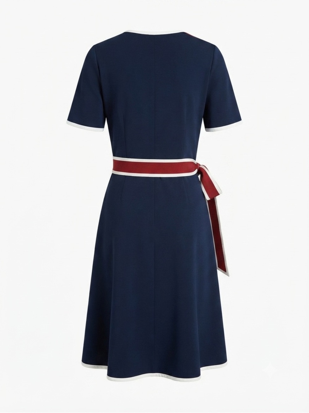 Tory Burch Peggy Wrap Dress Navy Red White Striped Trim Sz 10 EUC - Picture 4 of 11